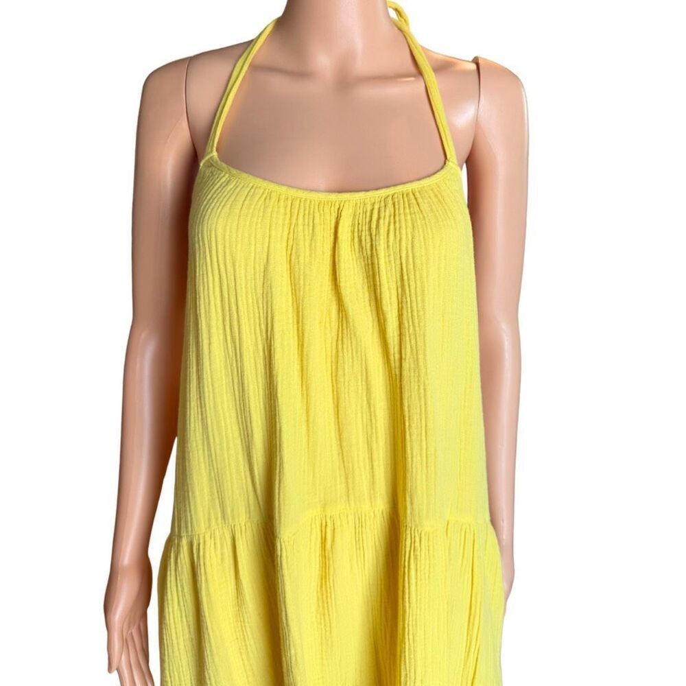 Xirena Reagan Dress Medium Yellow Limon Cotton Gauze Halter Midi Tiered Summer - Picture 4 of 8